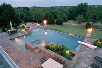 Pool full of water and ready to swim.