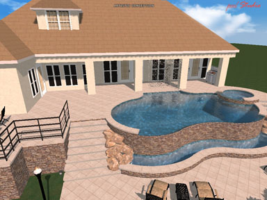 A 3D design of a pool.