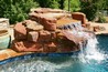 Close up view of a sandstone boulder waterfall.